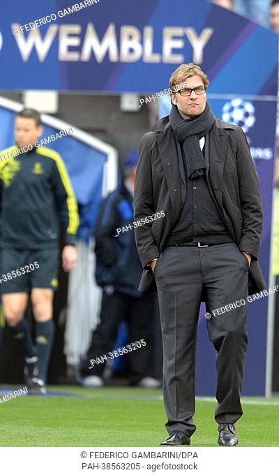 Dortmund's head coach Juergen Klopp seen prior to the UEFA Champions League quarter final first leg soccer match between FC Malaga and Borussia Dortmund at La...