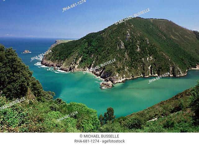 Headland and sea, Ria Tina Menor, Galicia, Spain, Europe