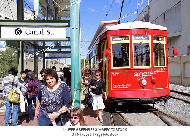 Louisiana, New Orleans, Regional Transit Authority, RTA, public transportation, Riverfront Streetcar Line, Canal Street Station, tram, trolley, stop, passenger