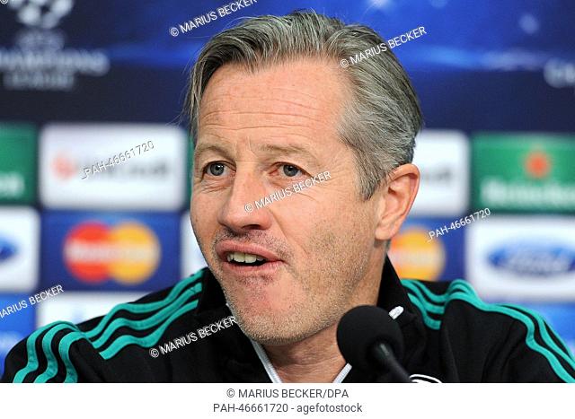 Schalke's coach Jens Keller at a press conference at Veltins-Arena in Gelsenkirchen, Germany, 25 February 2014. The FC Schalke 04 faces Real Madrid in the...