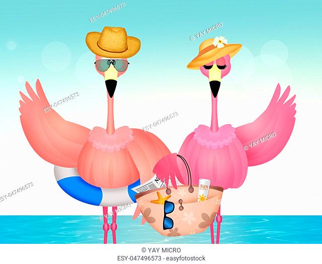 pink flamingos on the beach