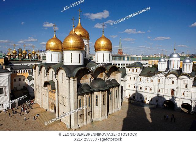 The Cathedral Square with the Cathedral of the Assumption in the center  Kremlin, Moscow, Russia