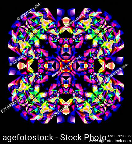 Abstract symmetric pattern background. The image with mirror effect. Kaleidoscopic abstract psychedelic design