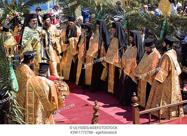 europe, greece, dodecanese, patmos island, chora, orthodox easter time, holy thursday, representation of the last supper