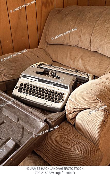 An old typewriter found in an abandoned house in the District of Parry Sound in Ontario, Canada