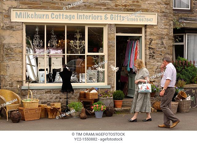 The Milkchurn Cottage Interiors and Gifts shop store in Hawes in Wensleydale in North Yorkshire , England , Britain , Uk