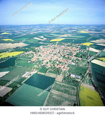 France, Allier (03), Limagne plain and Charroux village, aerial view