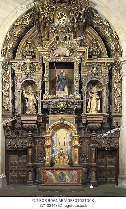 Spain, Galicia, Santiago de Compostela, Santo Domingo de Bonaval Convent, church, altarpiece,