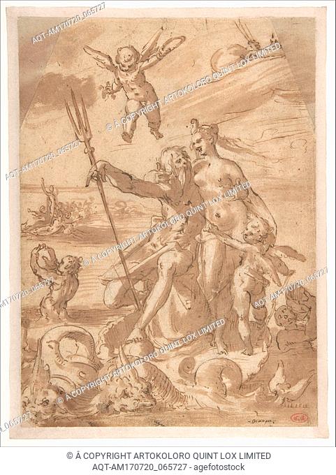 Neptune and Amphitrite, mid-16thâ€“early 17th century, Pen and brown ink, brown wash, 10-5/16 x 7-1/2 in. (26.2 x 19.1 cm), Drawings