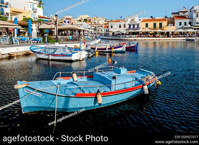 Agios Nikolaos, Crete, Greece. Agios Nikolaos is a picturesque town in the eastern part of the island Crete built on the northwest side of the peaceful bay of...
