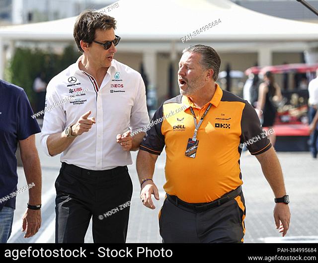 Toto Wolff (AUT, Mercedes-AMG Petronas F1 Team), Zak Brown (USA, McLaren F1 Team), F1 Grand Prix of Abu Dhabi at Yas Marina Circuit on November 19
