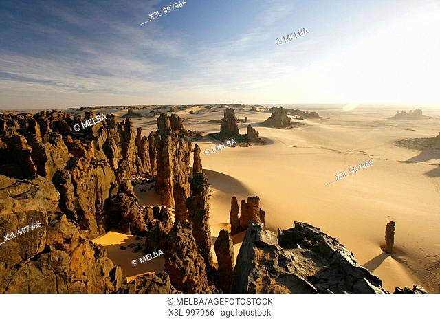 Volcanic rocks in Tahaggart  Tassili Ahaggar  Sahara desert  Algeria