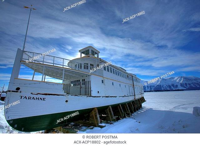 The old sternwheeler Tarahne that sits on the shores of Atlin Lake, British Columbia, Canada