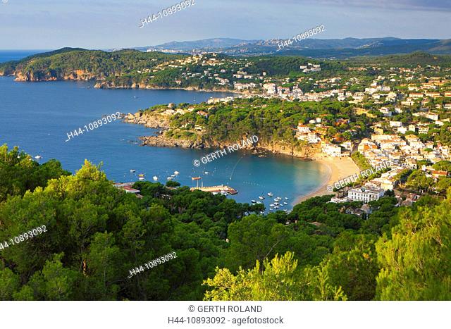 Llafranc, Spain, Europe, Catalonia, Costa Brava, sea, Mediterranean Sea, coast, vantage point, view point, town, city, houses, h