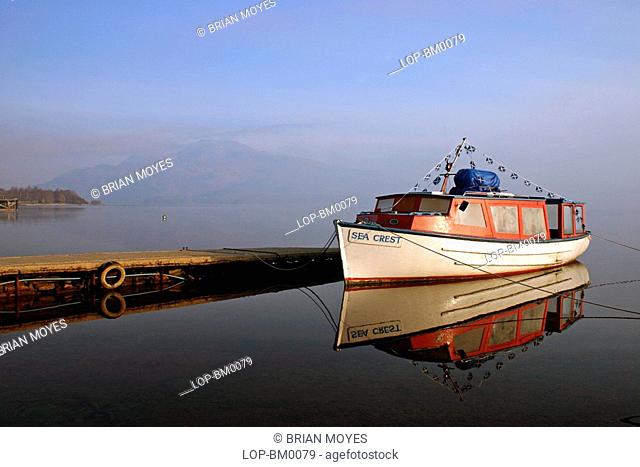 Scotland, Argyll and Bute, Loch Lomond, A boat moored at Luss on Loch Lomond