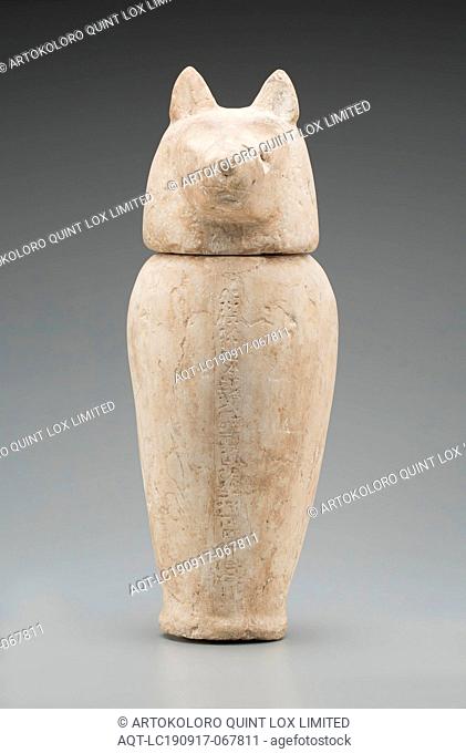 Egyptian, Canopic Jar with Jackal's Head, 1080/720 BC, Limestone, 18 7/8 x 8 1/2 x 7 in. diam. ( 48.2 x 21.6 x 17.8 cm)