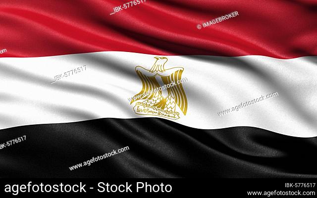 3D representation of the Egyptian flag waving in the wind, Egypt, Africa