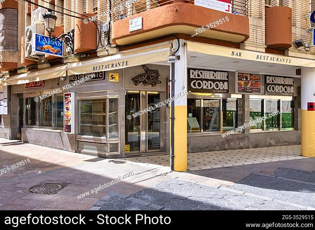 Benidorm, Alicante Spain, 4. 5. 2020, Corona crisis: closed tapas restaurants in Calle Santo Domingo of the old town. usually the place is densely crowded with...