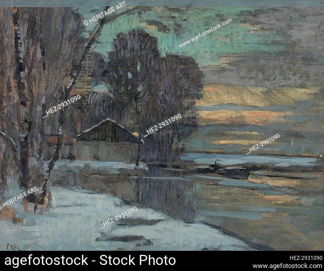 Esquisse pour la mairie de Noisy-le-Sec : canal de l'Ourcq en hiver, c.1907. Creator: Jean Constant Pape