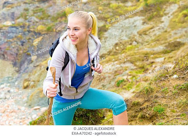 Woman hiking in mountain