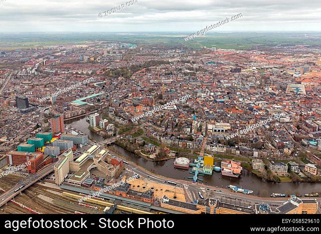Aerial view skyline city of Goningen, The Netherlands