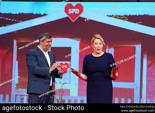 24 April 2021, Berlin: Franziska Giffey (SPD), Federal Minister for Family Affairs and Co-Chair of the Berlin SPD, is elected top candidate at the state party...