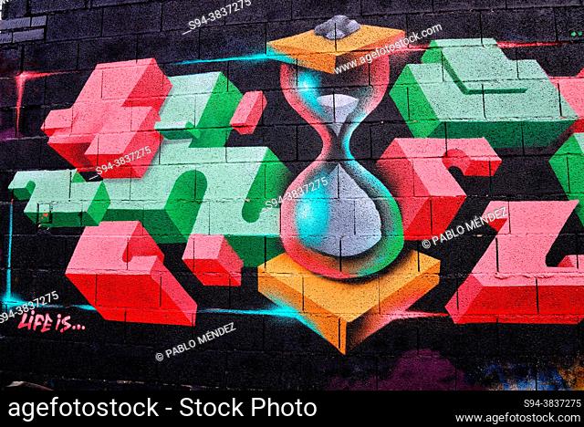 Grafitti. Wall in Bustarviejo, Madrid, Spain