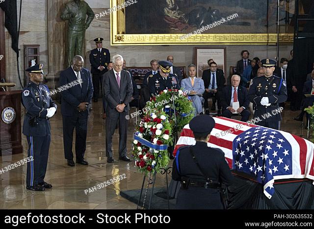 United States Secretary of Defense Lloyd Austin (L) and US Secretary of Veterans Affairs Denis McDonough (C), and US Army General Mark A