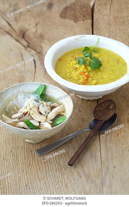 Indian mung dal soup and glass noodle soup