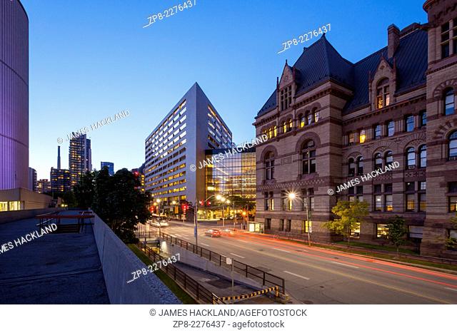 The Northwest corner of Old City Hall from Nathan Phillips Square in downtown Toronto, Ontario, Canada