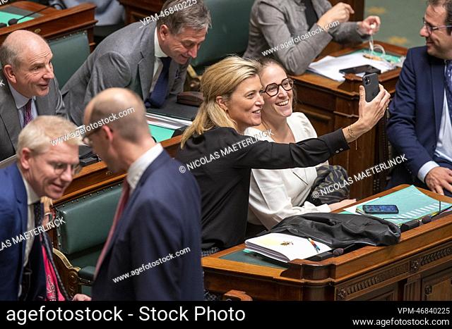 Interior Minister Annelies Verlinden and State Secretary for Asylum and Migration policy Nicole de Moor pictured during a plenary session of the Chamber at the...
