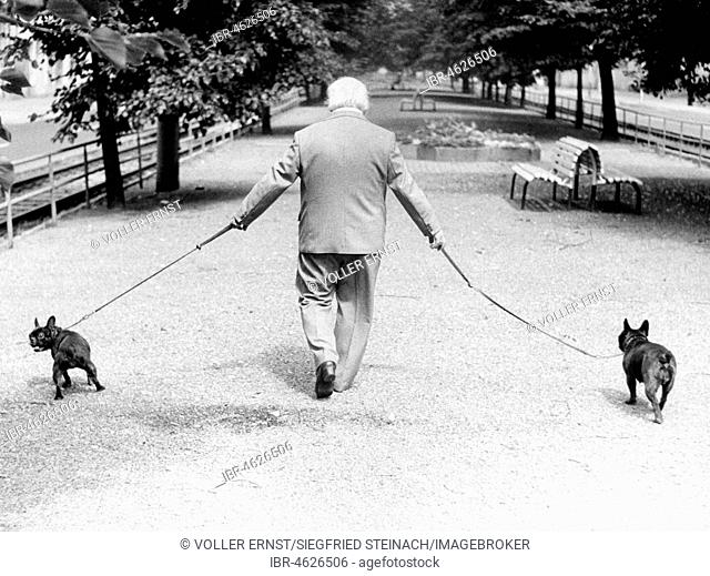 Man with two dogs, ca. 1980s, East Berlin, GDR, Germany
