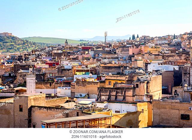 View over Fez skyline, known as yellow city, Morocco