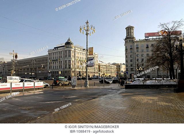Corner of the main Moscow streets Tverskaya and Strastnoy boulevard, Moscow, Russia