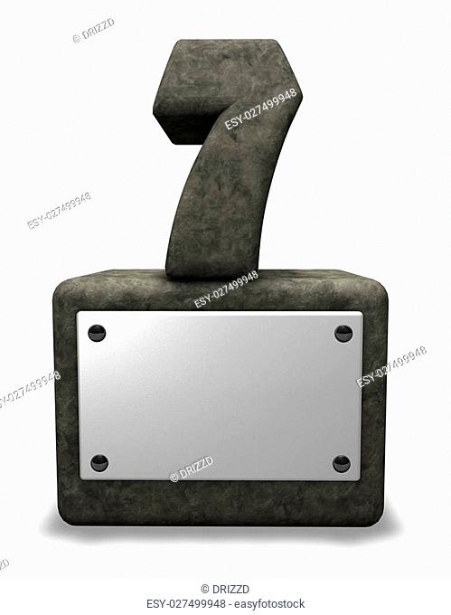 stone number seven on socket with blank white sign - 3D illustration