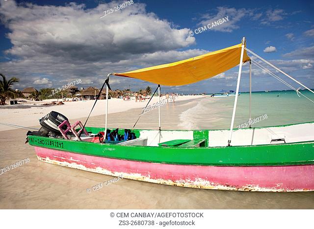 Fishing boats at the beach, Tulum, Quintana Roo, Yucatan Province, Mexico, Central America