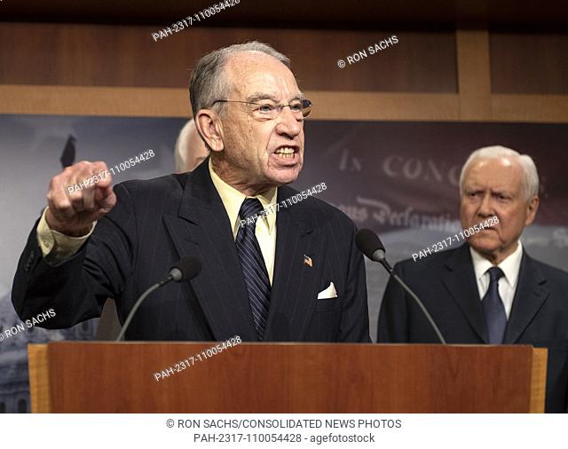 United States Senator Chuck Grassley (Republican of Iowa) answers a reporter's question at a Republican press conference in the US Capitol in Washington