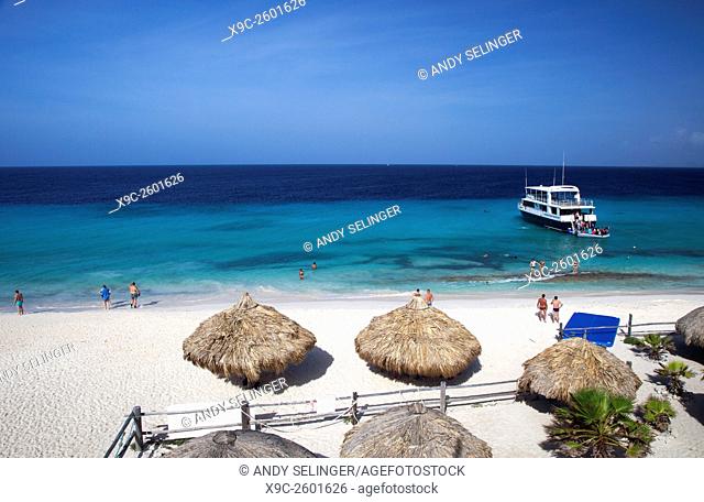 Beach Huts and Main Beach on Klein Curacao, Curacao