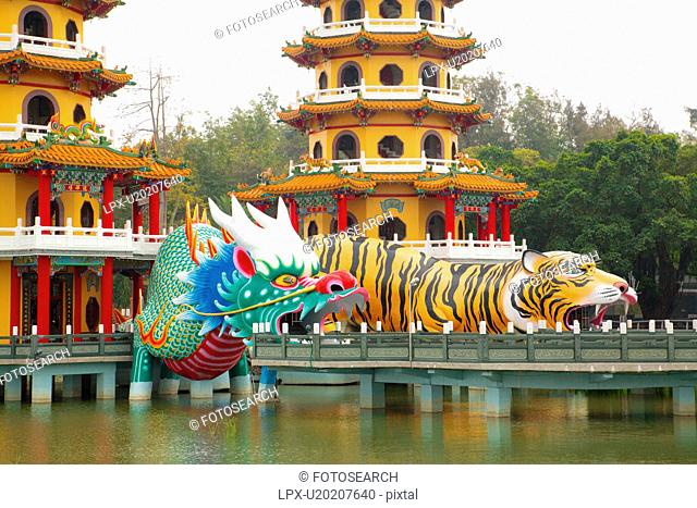 Dragon and Tiger Pagodas at lotus lake, Kaohsiung, Taiwan