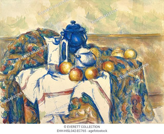 Still Life with Blue Pot, French, by Paul Cezanne, 1900-06, French Post-Impressionist painting, watercolor and graphite. The immediacy of this watercolor shows...