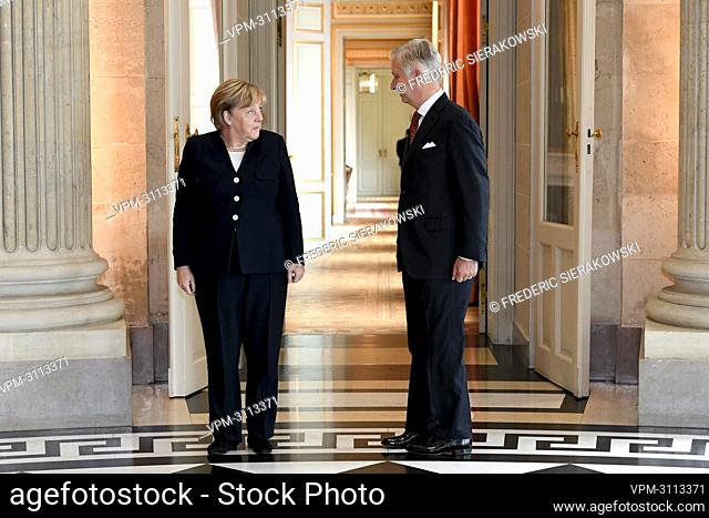 Chancellor of Germany Angela Merkel and King Philippe - Filip of Belgium arrive for a lunch at the Royal Castle in Laeken-Laken, Brussels