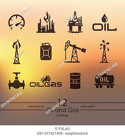 oil and gas modern icons for mobile interface on blurred background