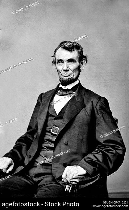 Abraham Lincoln (1809-1865), American Politician, 16th President of the United States, half-length seated Portrait, Anthony Berger, Mathew Brady Studio, 1864