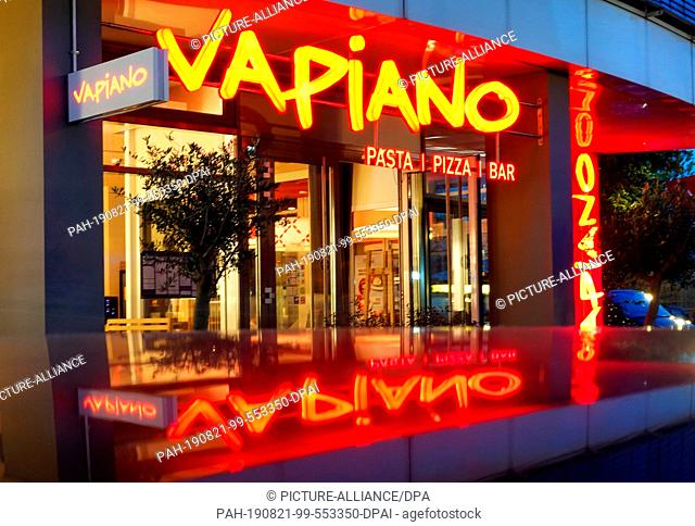 19 August 2019, Berlin: The entrance to a restaurant of the chain Vapiano. The Cologne-based company intends to continue its restructuring course