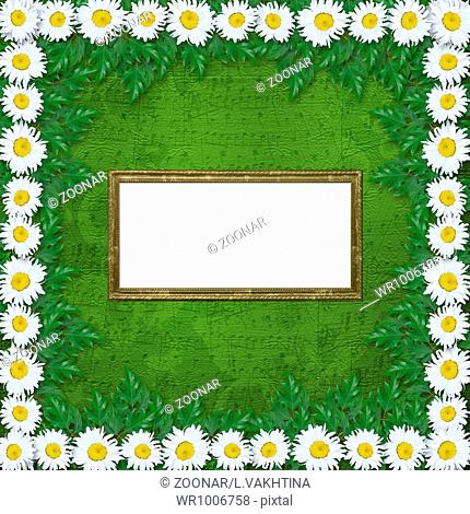 Abstract musical background with garland of snow-white daisies