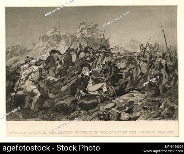Battle of Saratoga : Gen. Arnold wounded in the attack on the Hessian redoubt. Chappel, Alonzo (1828-1887) (Artist). Emmet Collection of Manuscripts Etc