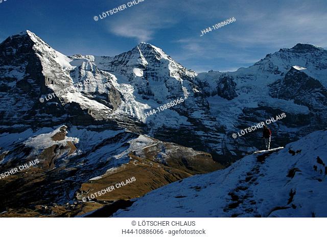 Walking, Hiking, Lauberhorn, Kleine Scheidegg, Eiger, monk, Mönch, Jungfrau, Bernese Oberland, Alps, Switzerland,