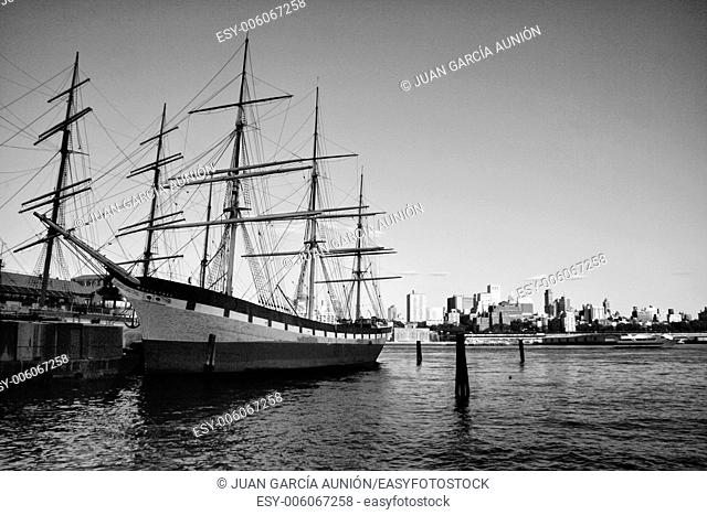 One of the last iron sailing ships to be built, the Wavertree is docked at the South Street Seaport museum on the East River, New York City