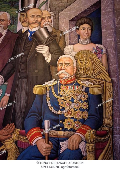 Dictator Porfirio Diaz  Mural painting  Castillo de Chapultepec  Mexico City