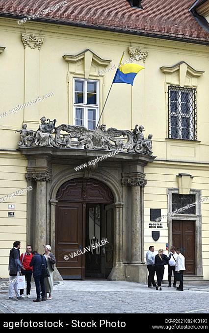 The Brno City hoist the Ukrainian flag on the New City Hall building, on August 24, 2021, to mark the 30th anniversary of the independence of Ukraine